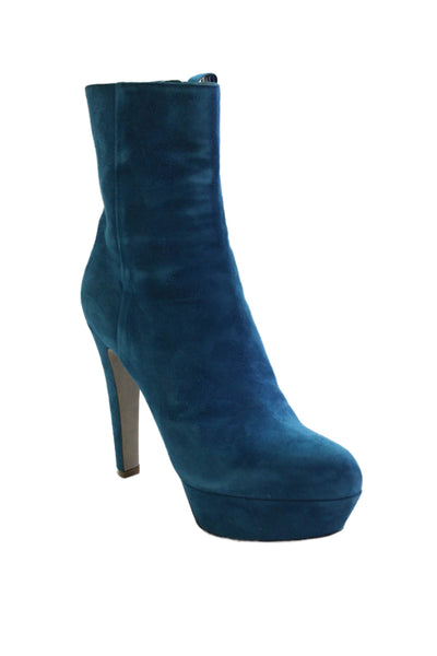 Sergio Rossi Womens Suede Platform Ankle Boots Blue Size 9.5
