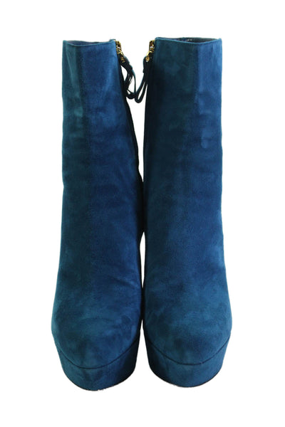 Sergio Rossi Womens Suede Platform Ankle Boots Blue Size 9.5