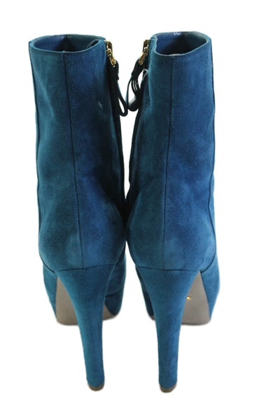 Sergio Rossi Womens Suede Platform Ankle Boots Blue Size 9.5