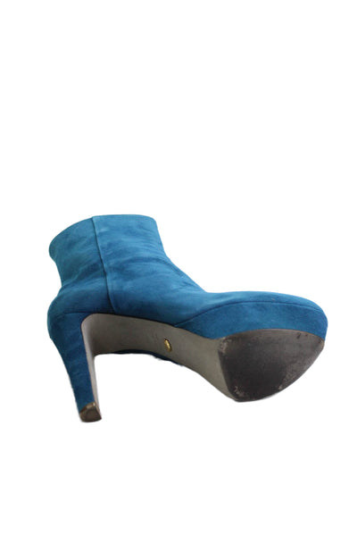 Sergio Rossi Womens Suede Platform Ankle Boots Blue Size 9.5