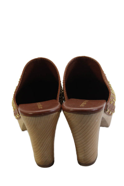 Sergio Rossi Womens Leather Platform Studded Detail Mule Heels Brown Size 9
