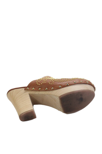 Sergio Rossi Womens Leather Platform Studded Detail Mule Heels Brown Size 9