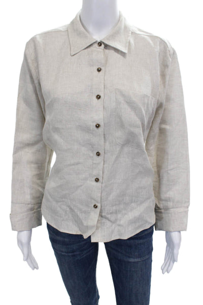 Saks Fifth Avenue Women Beige Linen Long Sleeve Button-Up Blouse Size M