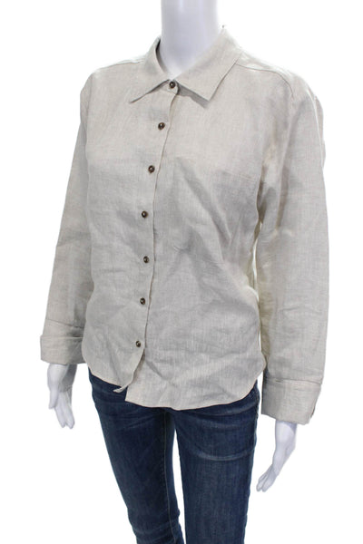 Saks Fifth Avenue Women Beige Linen Long Sleeve Button-Up Blouse Size M
