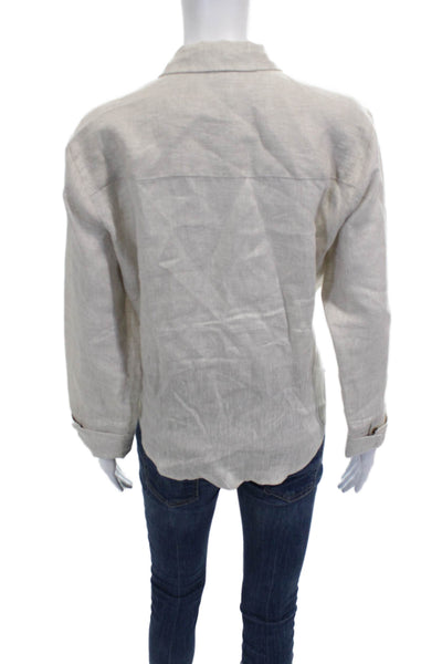 Saks Fifth Avenue Women Beige Linen Long Sleeve Button-Up Blouse Size M