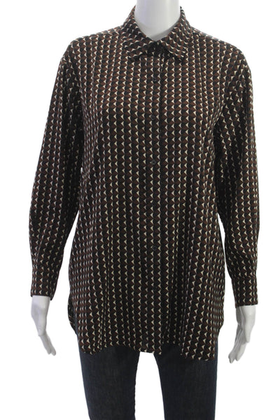 Banana Republic Women Brown Geometric Tunic Button-Up Long Sleeve Size XS