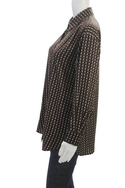 Banana Republic Women Brown Geometric Tunic Button-Up Long Sleeve Size XS