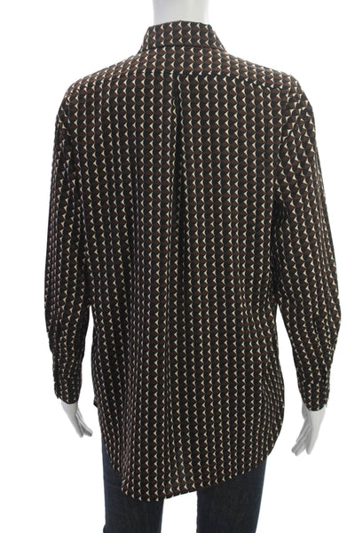Banana Republic Women Brown Geometric Tunic Button-Up Long Sleeve Size XS