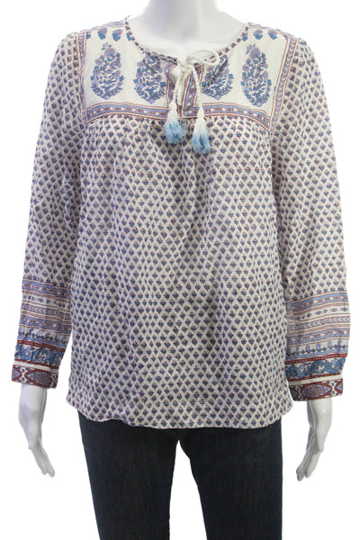 J Crew Womens Tunic Blouse Multicolor Paisley Tie Neck Long Sleeve Size 6