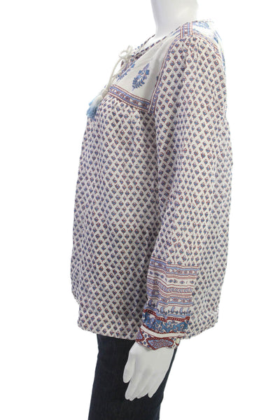 J Crew Womens Tunic Blouse Multicolor Paisley Tie Neck Long Sleeve Size 6