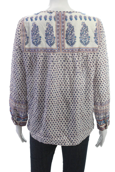 J Crew Womens Tunic Blouse Multicolor Paisley Tie Neck Long Sleeve Size 6