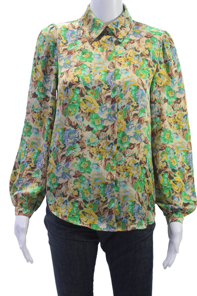 philosophy Womens Floral Collared Button Long Sleeve Polyester Blouse Size XS