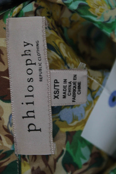 philosophy Womens Floral Collared Button Long Sleeve Polyester Blouse Size XS