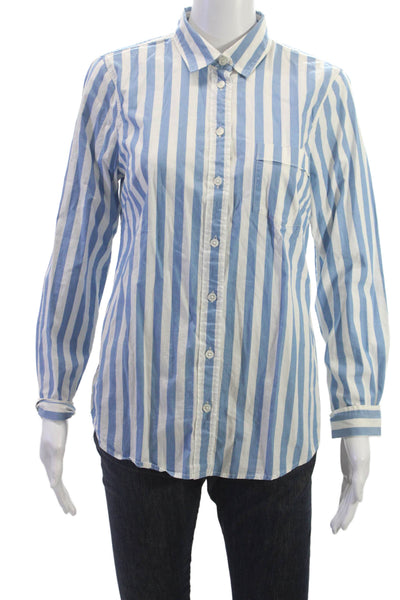 J Crew Women Basic Striped Cotton Collared Long Sleeve Button-Up Top Size S
