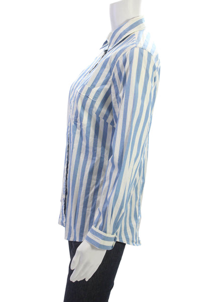 J Crew Women Basic Striped Cotton Collared Long Sleeve Button-Up Top Size S