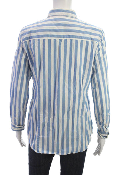 J Crew Women Basic Striped Cotton Collared Long Sleeve Button-Up Top Size S