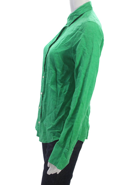J Crew Women Green Linen Collared Button Up Long Sleeve Top Size 4