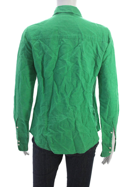 J Crew Women Green Linen Collared Button Up Long Sleeve Top Size 4