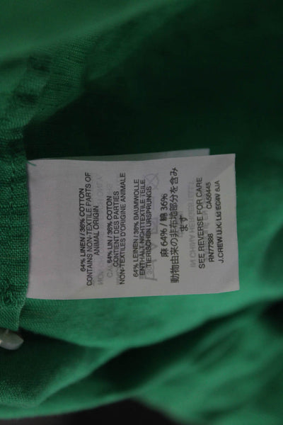 J Crew Women Green Linen Collared Button Up Long Sleeve Top Size 4