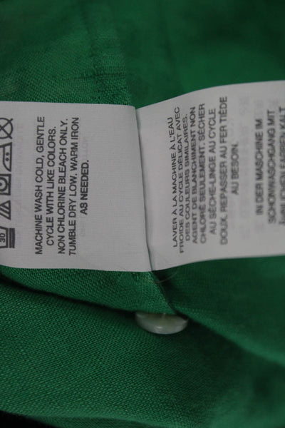 J Crew Women Green Linen Collared Button Up Long Sleeve Top Size 4