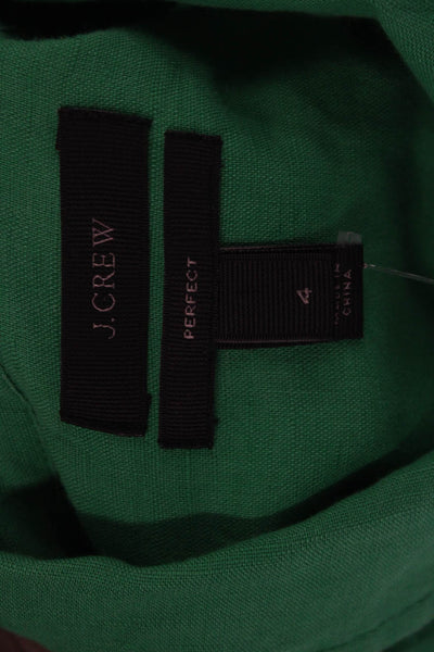J Crew Women Green Linen Collared Button Up Long Sleeve Top Size 4