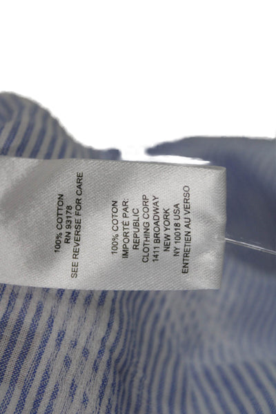 T Tahari Women Blue Striped Cotton Collared Button-Up Long Sleeve Basic Size L
