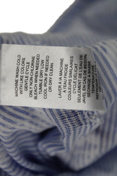 T Tahari Women Blue Striped Cotton Collared Button-Up Long Sleeve Basic Size L