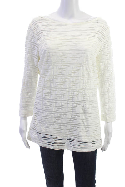 Escada Womens Striped Tunic Blouse White Boat Neck Long Sleeve Size XL