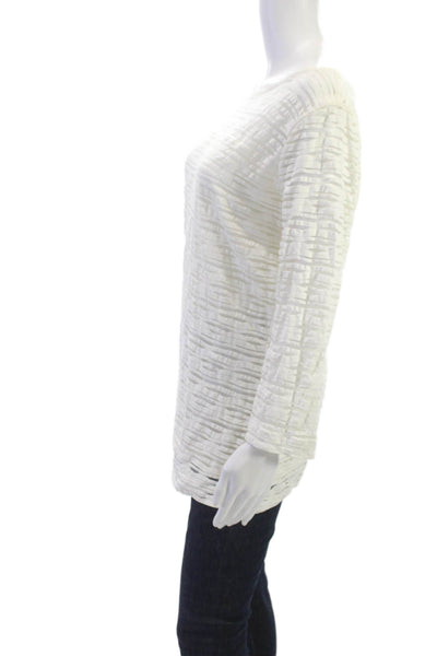 Escada Womens Striped Tunic Blouse White Boat Neck Long Sleeve Size XL