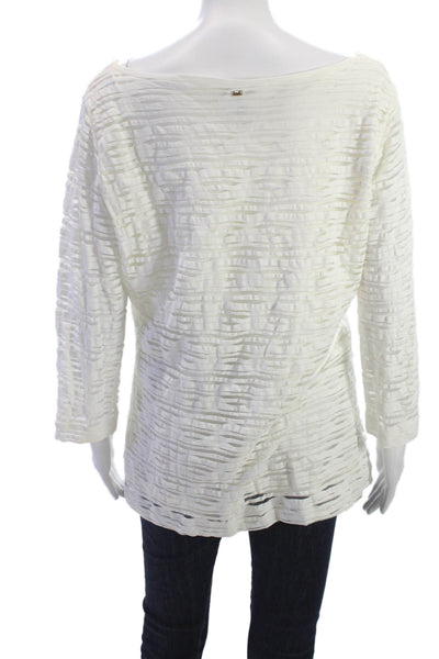 Escada Womens Striped Tunic Blouse White Boat Neck Long Sleeve Size XL
