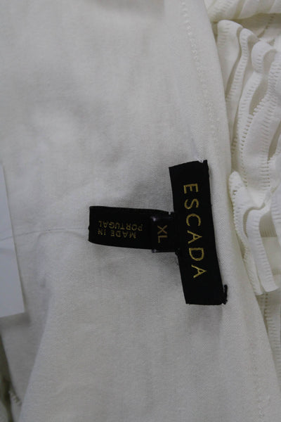 Escada Womens Striped Tunic Blouse White Boat Neck Long Sleeve Size XL