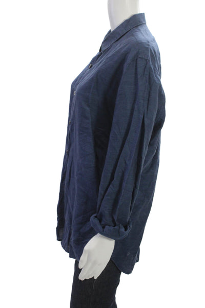 Theory Mens Collared Linen Button Up Blouse Blue Long Sleeve Size XL
