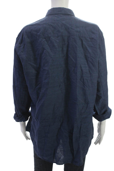 Theory Mens Collared Linen Button Up Blouse Blue Long Sleeve Size XL