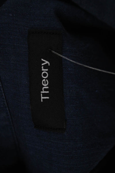 Theory Mens Collared Linen Button Up Blouse Blue Long Sleeve Size XL