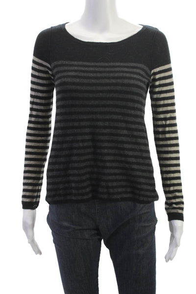 Autumn Cashmere Womens Black Striped Boat Neck Pullover Size XS