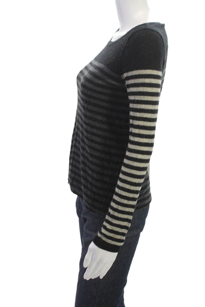 Autumn Cashmere Womens Black Striped Boat Neck Pullover Size XS
