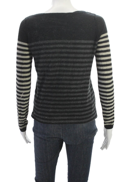 Autumn Cashmere Womens Black Striped Boat Neck Pullover Size XS