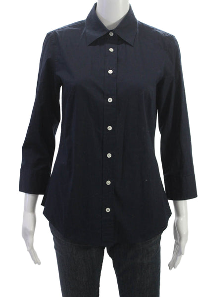 J Crew Women Collared Button-Up Top Blue 3/4 Sleeve Cotton Spandex Size S