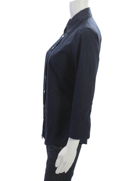 J Crew Women Collared Button-Up Top Blue 3/4 Sleeve Cotton Spandex Size S