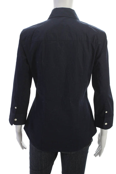 J Crew Women Collared Button-Up Top Blue 3/4 Sleeve Cotton Spandex Size S