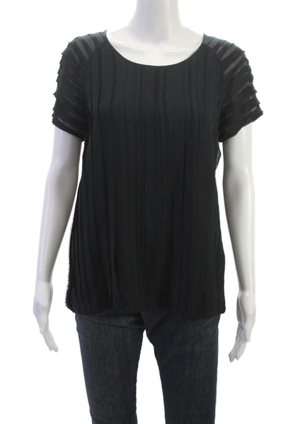 Joie Women Black Silk Short Sleeve Round Neck Basic Blouse Size M