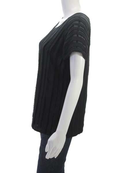 Joie Women Black Silk Short Sleeve Round Neck Basic Blouse Size M