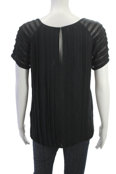 Joie Women Black Silk Short Sleeve Round Neck Basic Blouse Size M