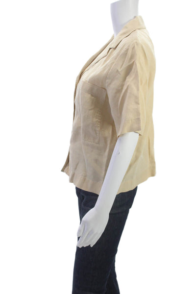 Everlane Women Basic Linen Collared Short Sleeve Button-Up Beige Top Size S
