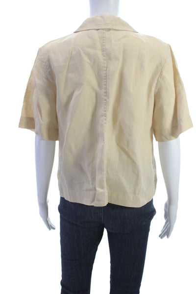 Everlane Women Basic Linen Collared Short Sleeve Button-Up Beige Top Size S