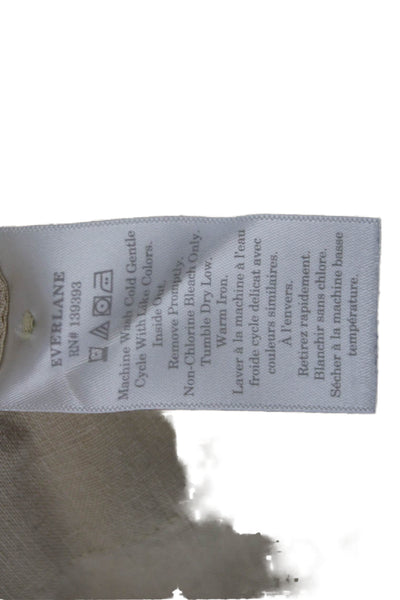 Everlane Women Basic Linen Collared Short Sleeve Button-Up Beige Top Size S