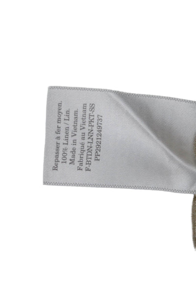 Everlane Women Basic Linen Collared Short Sleeve Button-Up Beige Top Size S