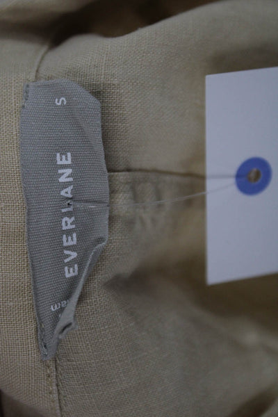 Everlane Women Basic Linen Collared Short Sleeve Button-Up Beige Top Size S