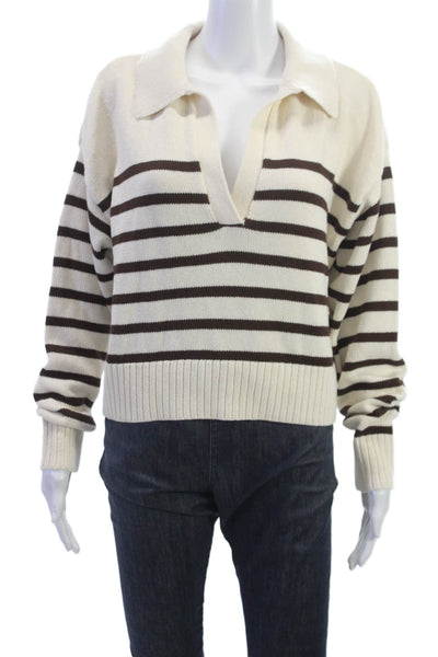 Reformation Womens Collared Striped Pullover Sweater Ivory 100% Cotton Size XS
