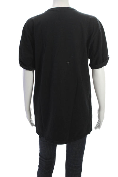 Emma & Sam Women Black Cotton V-Neck Lace Up Tunic Short Sleeve Size XS
